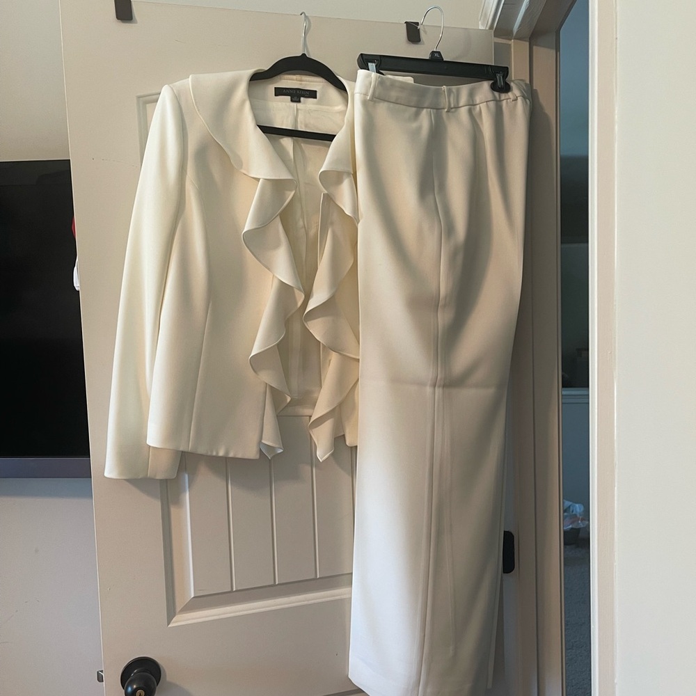 Anne Klein Cream Pantsuit with Ruffle Detail